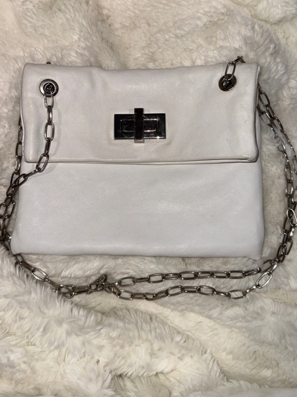 Gianni Chiarini White Genuine Leather Chain Shoulder Bag Made in Italy